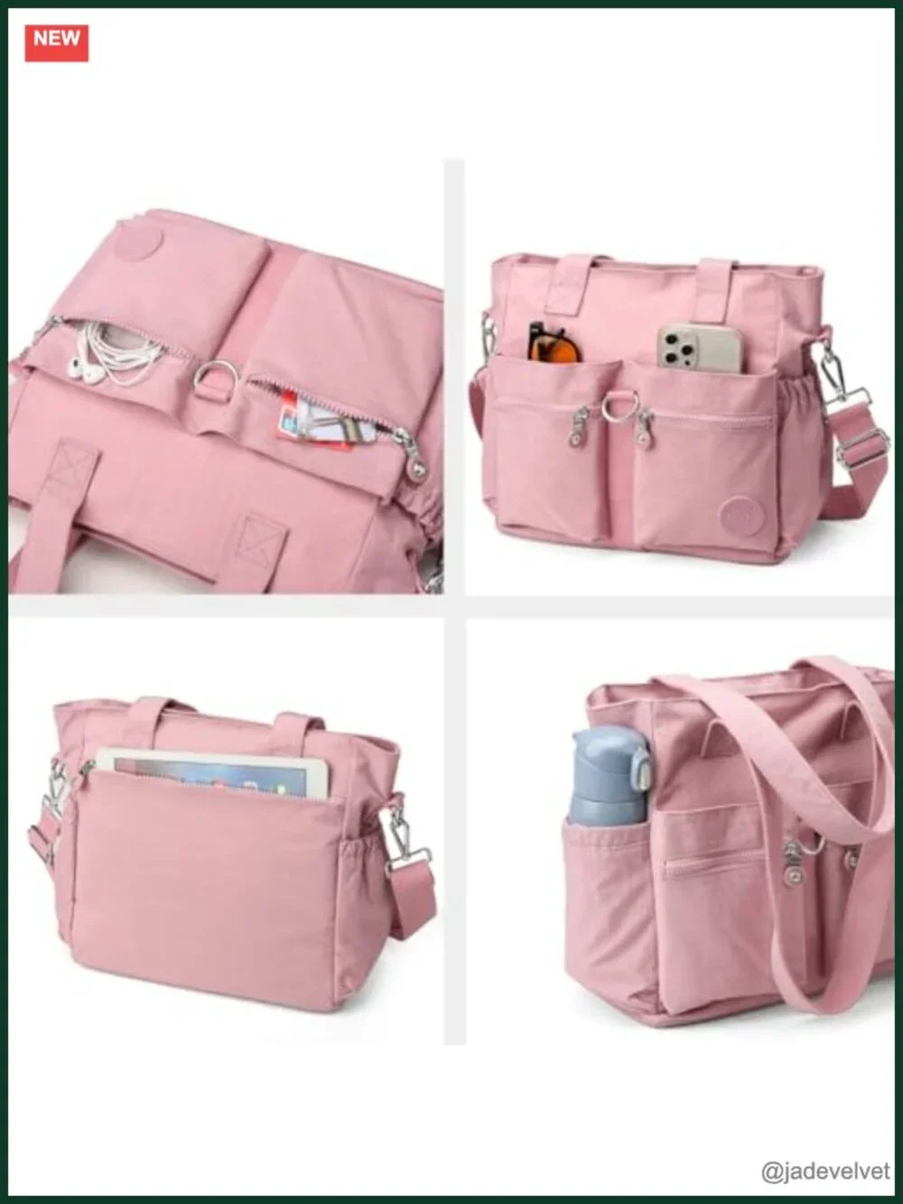 Nylon Tote Bag with Multiple Compartments, Crossbody and Shoulder Bag,